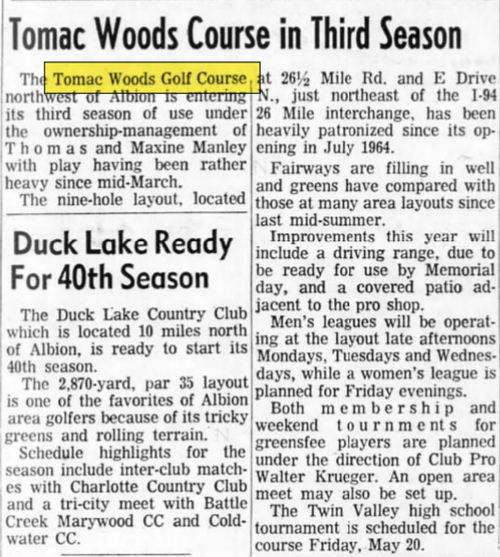 Tomac Woods Golf Course - Apr 22 1966 Article